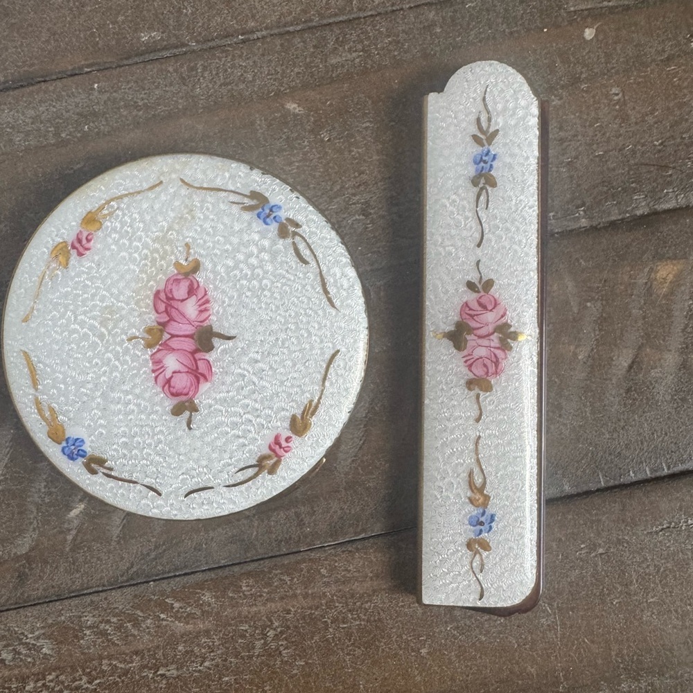 Vintage Floral Compact and Comb Case Set